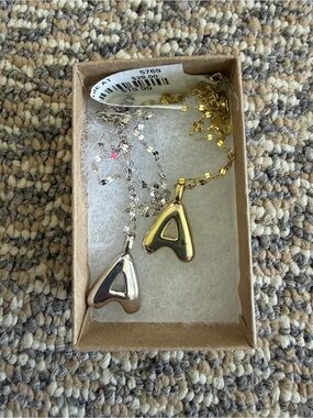 Gold and Silver A Initial Pendant Necklaces - Double Set